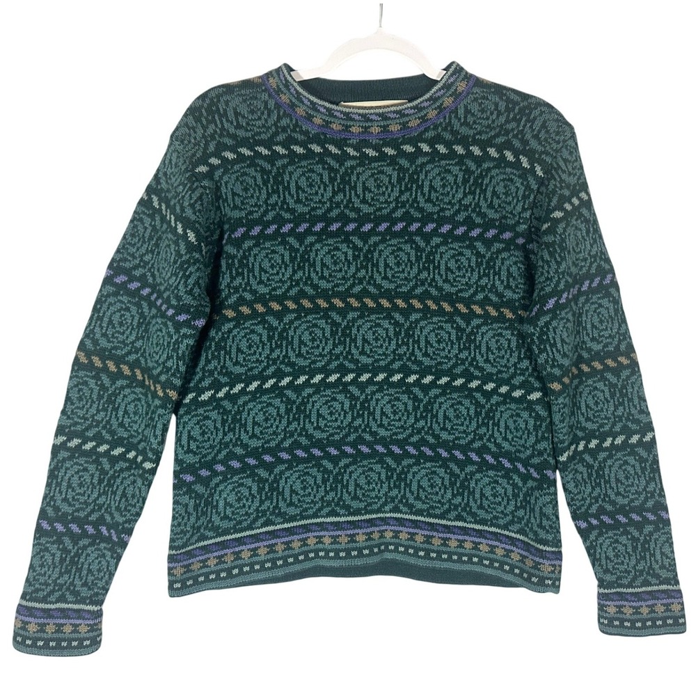 Nomadic Traders Vintage Floral‎ Geometric Knit Sweater Women's Sz S Ramie Cotton